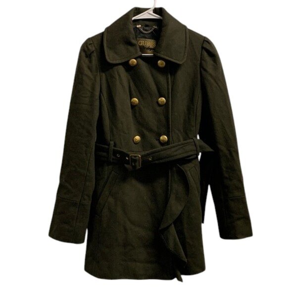 GUESS Los Angeles Pea Coat Women’s S Green Wool Blend Double‎ Breasted Jacket - Picture 1 of 13